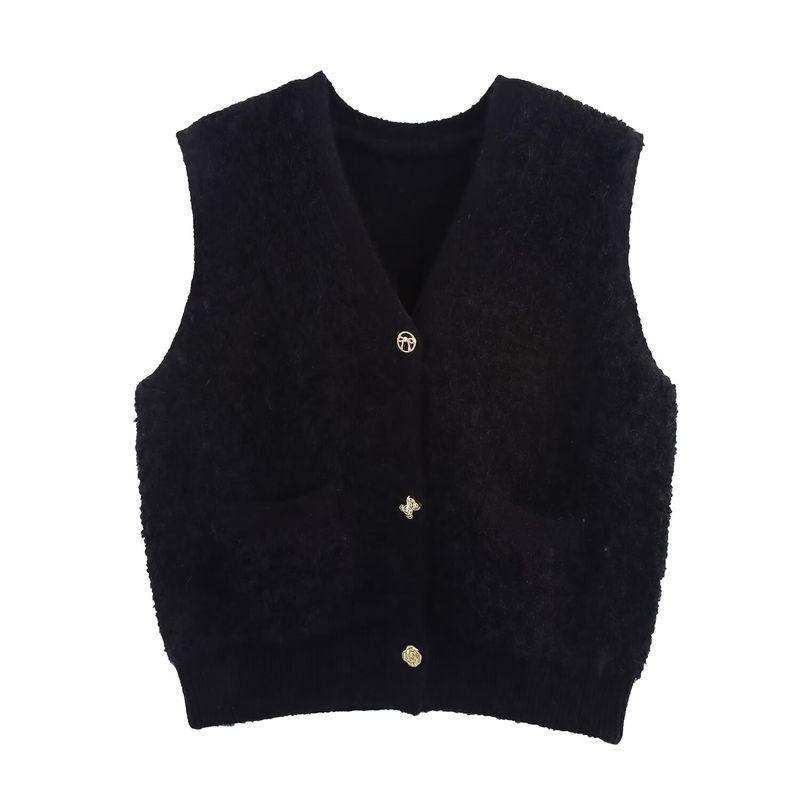 Kaslead New Women clothes Western Style Towel Knitted Classic Style V-neck Pocket Cardigan sweater Vest Vest