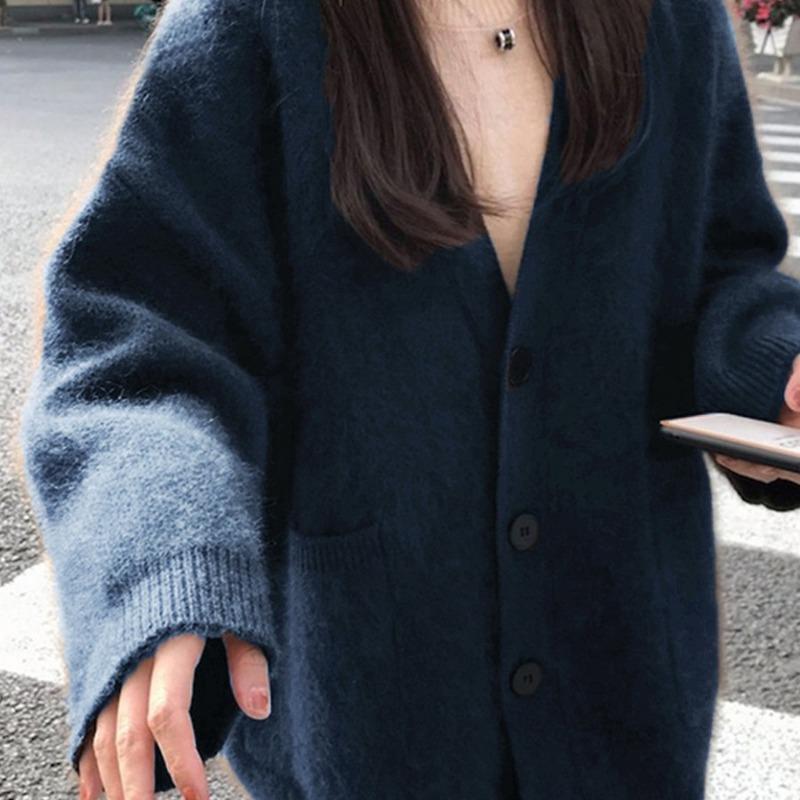 Herbst Retro V-Ausschnitt Langarm Strickpullover Jacke Damenmode Solide Casual Winter Damen Strickjacken Tops Elegant Button Up Lady Cardigan 25637