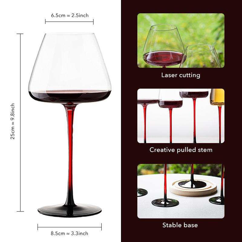 2PCS Red Pulled Stem Crystal Wine Goblet Handmade Personality Red Wine Glass Tasting Cup Home Bar Wedding Party Using