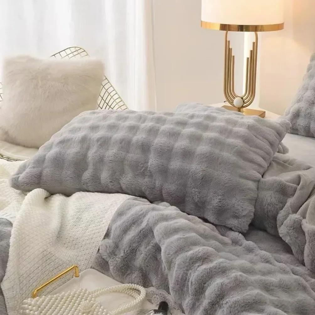 2 Pcs Plush Fur Pillow Case 48x74 Cm Soft Warm Fluffy Double Sided Pillow Cover Decorative Pillow Sham for Beds Home Decorations