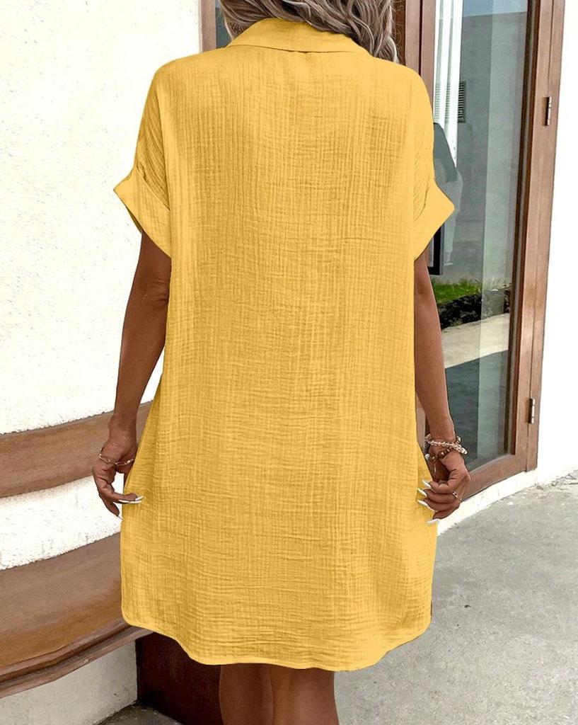2024 Hot Seller: Summer V-Neck Button Cotton Linen Shirt Dress for Women