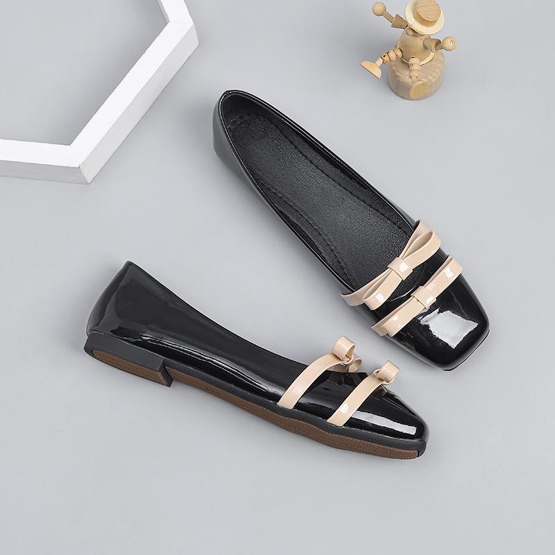 Square Toe Ballet Shoes for Women Dressy Flats Loafers With Bowknot Comfortable Walking Shoes Women's Soft Faux Leather Anti-Slip Ballerina Shoes