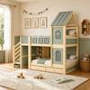 Kinderhochbett 90 x 200 cm, Wolkenförmige Bettgitter, Dach mit Fenstern, Stauraumleiter, Regale, Schubladen, Doppelbett aus Holz für Jungen, Mädchen, Grün