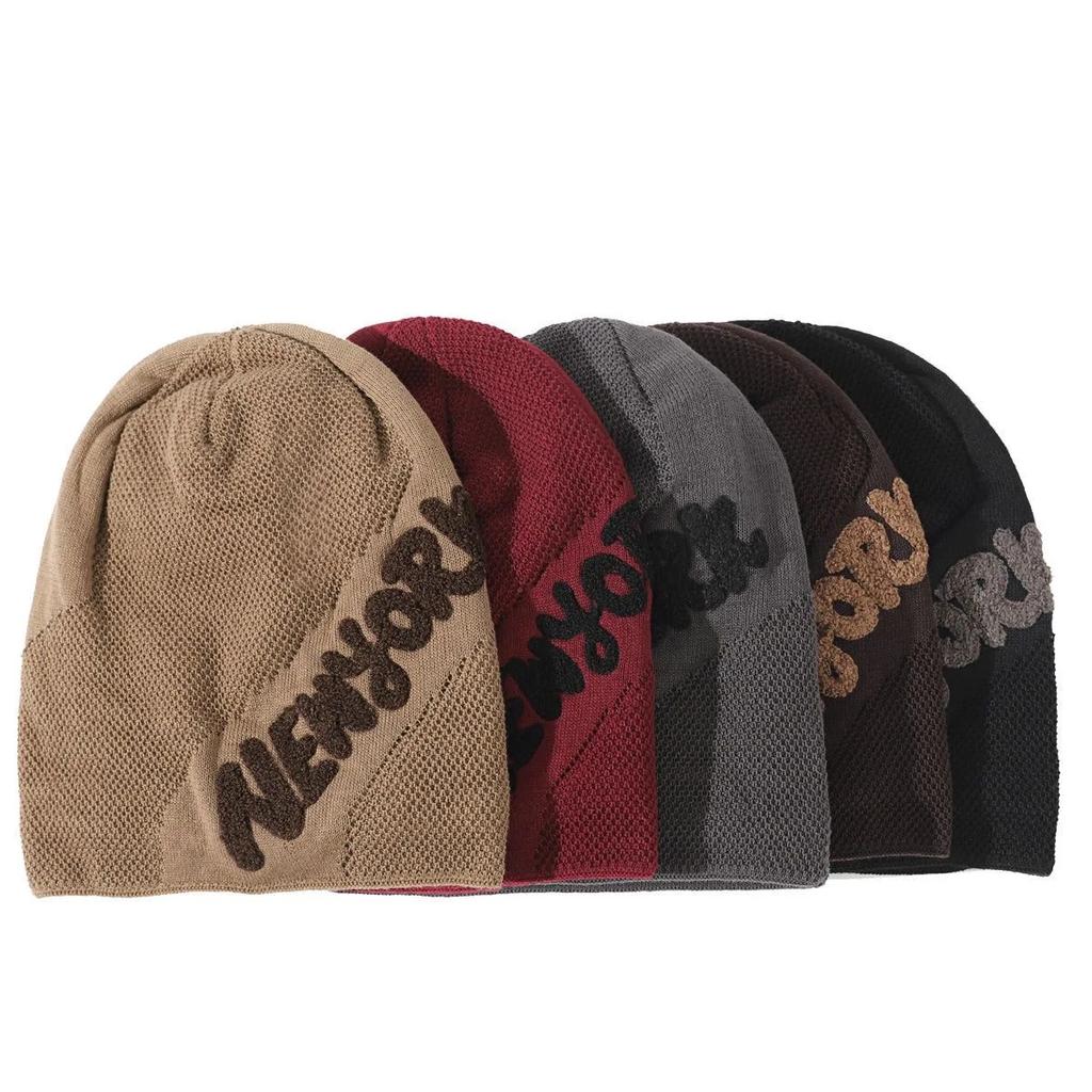 Unisex Fashion NEW YORK Letter Beanie Hat  Men & Women Plush Fur Lined Thick Warm Ski Winter Hat