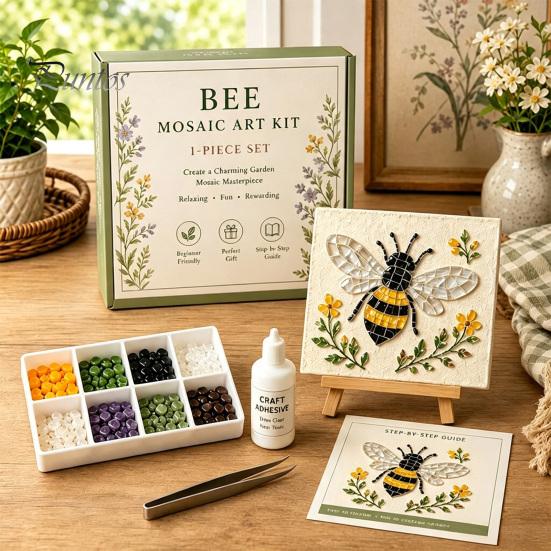 Handicraft Supplies for Home Sea Glass Mosaic Art Kit, Flower Insect DIY Unique Birthday Presents Her Craft Kit with Colorful Pieces Adults Beginners,