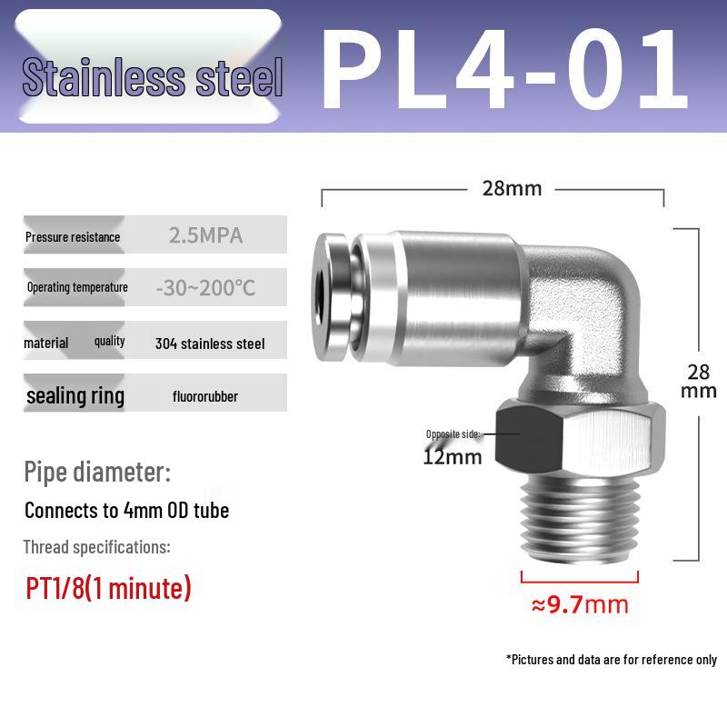 Zhuo Ji 304 Stainless Steel Pneumatic Quick Connect Fittings - PL8-02/4-M5/6-01/10-03 Thread