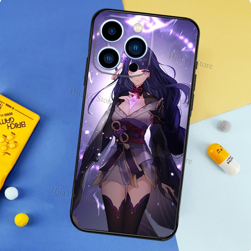 Genshin Impact Raiden Shogun Case For iPhone 13 Pro Max 12 Mini 11 14 15 16 XS MAX XR Plus Silicone Phone Cover