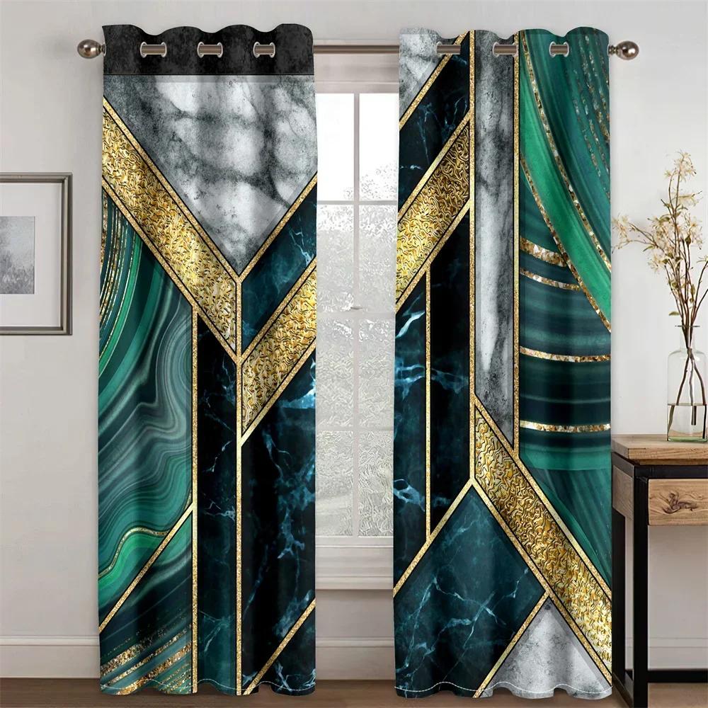 Luxury Abstract Art Marble Black Gold Free Shipping 2 Pieces Thin Shading Window Curtain for Home Living Room Bedroom Decor Hook