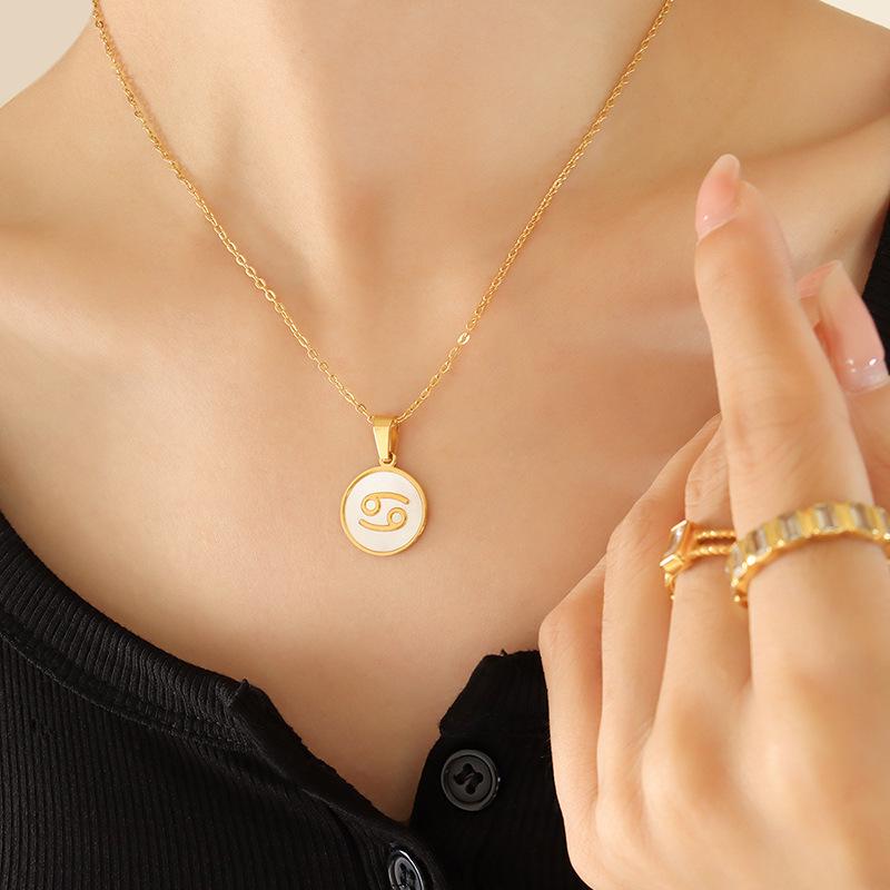 French-Inspired Zodiac Pendant with White Mother-of-Pearl Inlay on 18K Gold-Plated Chain