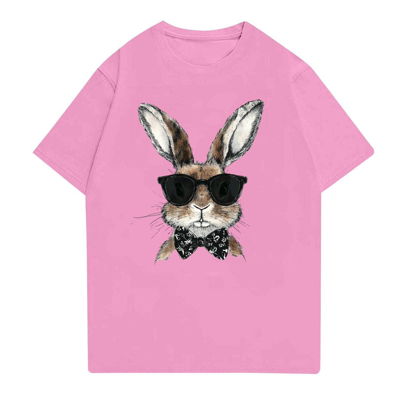 

Пасха - мужская повседневная мешковатая футболка с принтом кролика, круглый вырез, пуловер, топ с короткими рукавами S розовый