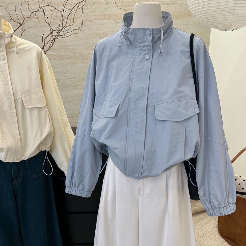 

Женская весенне-осенняя повседневная короткая куртка свободного кроя со спандексом S (up to 100 lbs) светло-синий