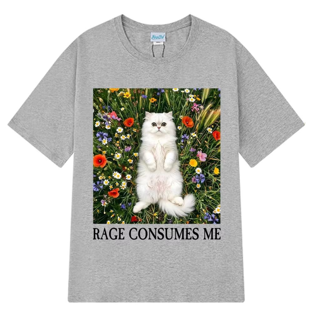 Wut frisst mich auf Katze T-Shirt Damen Mode T-Shirt Sommer Kurzarm Locker Streetwear T-Shirts