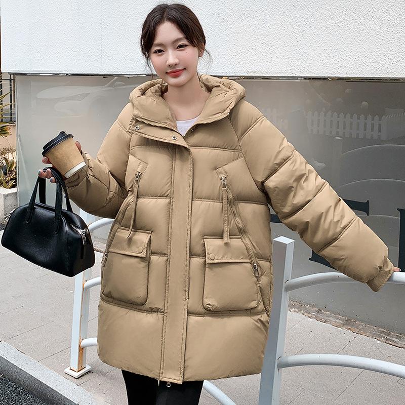 Down cotton jacket women's 2025 winter new cotton suit, Korean version mid-length thickened hooded bread padded jacket women's loose