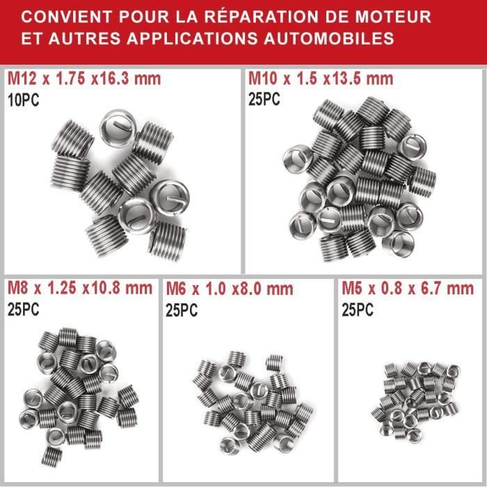 FOURROBBER 131 Pièces Kit De Réparation De Filetage,131 Pcs Kit Filet Insertion De Fil Foret Gaines Métrique Helicoil Inserts M5,