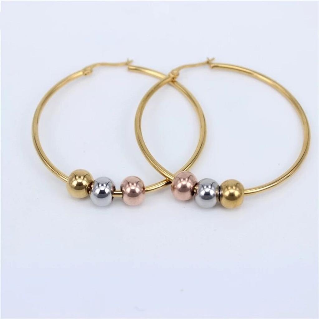 Stylish Round Bead Ear Hoops Exaggerated Metal Circle Ear Hoop Round Ear Rings for Daily Wear Dates Parties