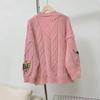 Korean Style Colorful Embroidered V-Neck Knit Sweater Coat for Women - Autumn/Winter