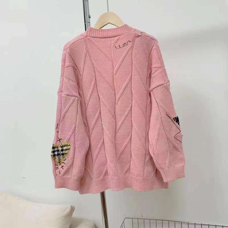 Korean Style Colorful Embroidered V-Neck Knit Sweater Coat for Women - Autumn/Winter