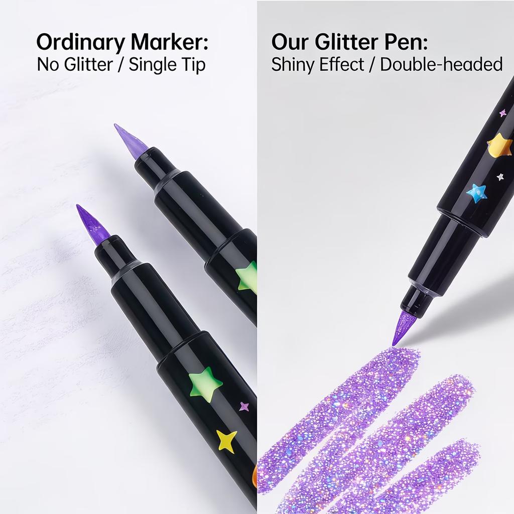 96/72/48/24 Colors Dual-Tip Glitter Marker Set -Fine-Point Watercolor Pens with Vibrant Colors, Greeting Cards, Mugs, Wooden DIY
