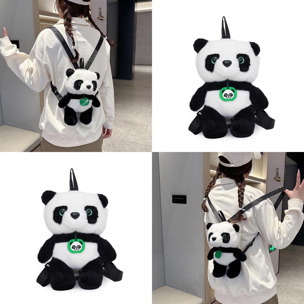 Cute Panda Plush Shoulder Bag With Zipper Pouch For Daily Use
