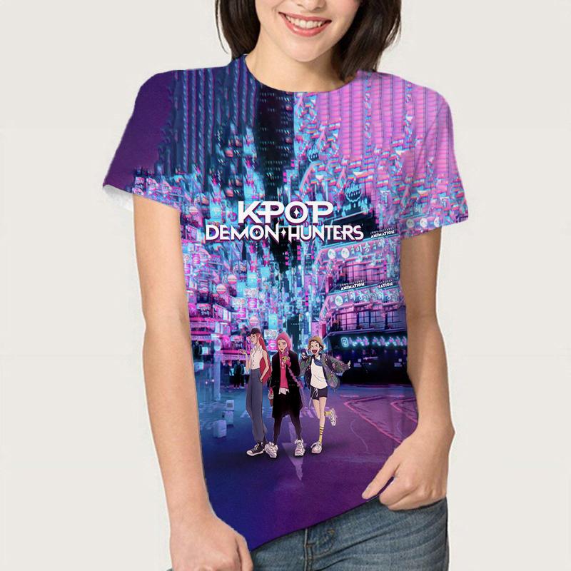 Letní KPop Lovci démonů Trička Huntrix Girl Kpop Tričko Jinu Zoey Rumi Mira Saja Kluci Cool Trička s krátkým rukávem Trička Topy