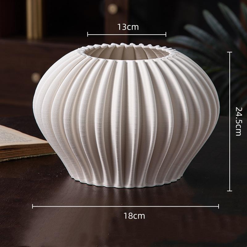Three-dimensional Ceramic Vase White Geometric Circle Streak Flower Vase Ceramic Handicraft Floral Arrangement Accessories