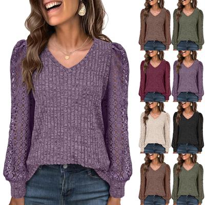 Damen Langarm Arbeitshemden Spitzenoberteile Herbstmode Leichte Pullover Business Casual Blusen