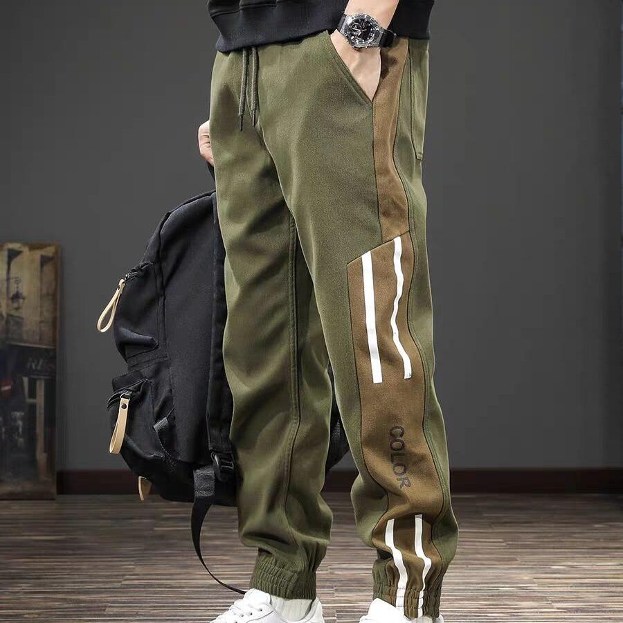

Side Striped Casual Pants Men s Spring and Summer New Trendy Brand Loose Large Size Corset Sweatpants M зелёный