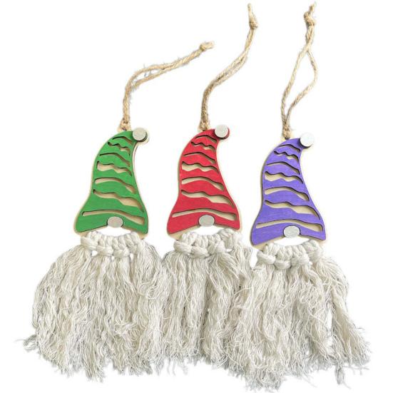 Christmas Gnome Ornaments Handmade Wooden Gnome Xmas Tree Ornaments with Tassels Rustic Farmhouse Hanging Decor for Holiday Tree Home Decor