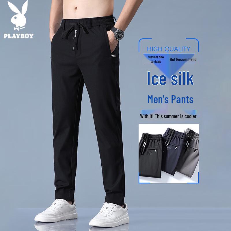 PLAYBOY Men s Ice Silk Loose Straight Casual Pants 32