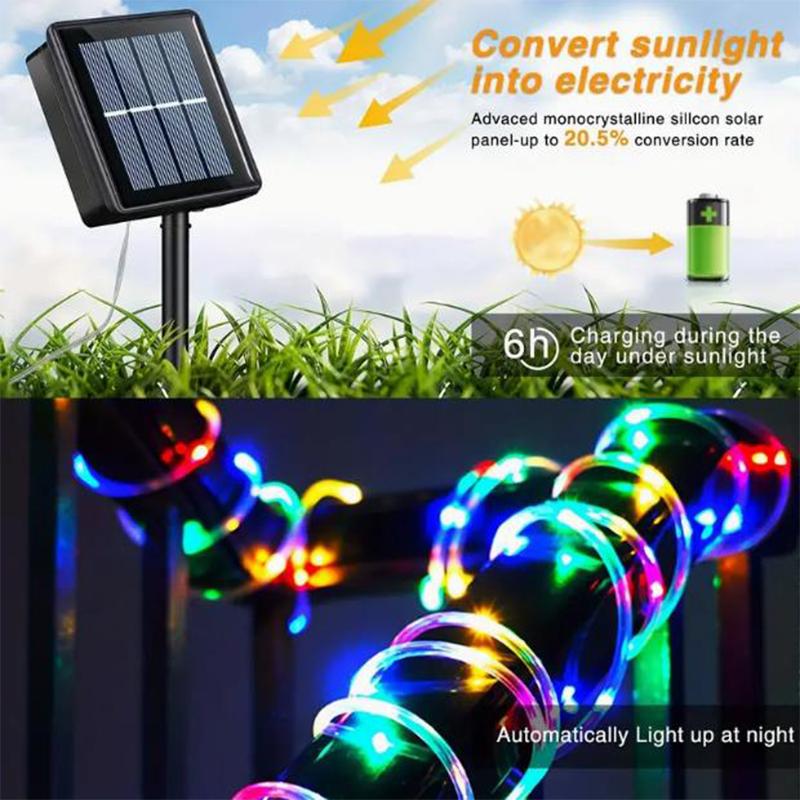Solar String Tube Light Outdoor Waterproof Multi-color Light Flashing Light String Garden Decoration Atmosphere Courtyard Trees