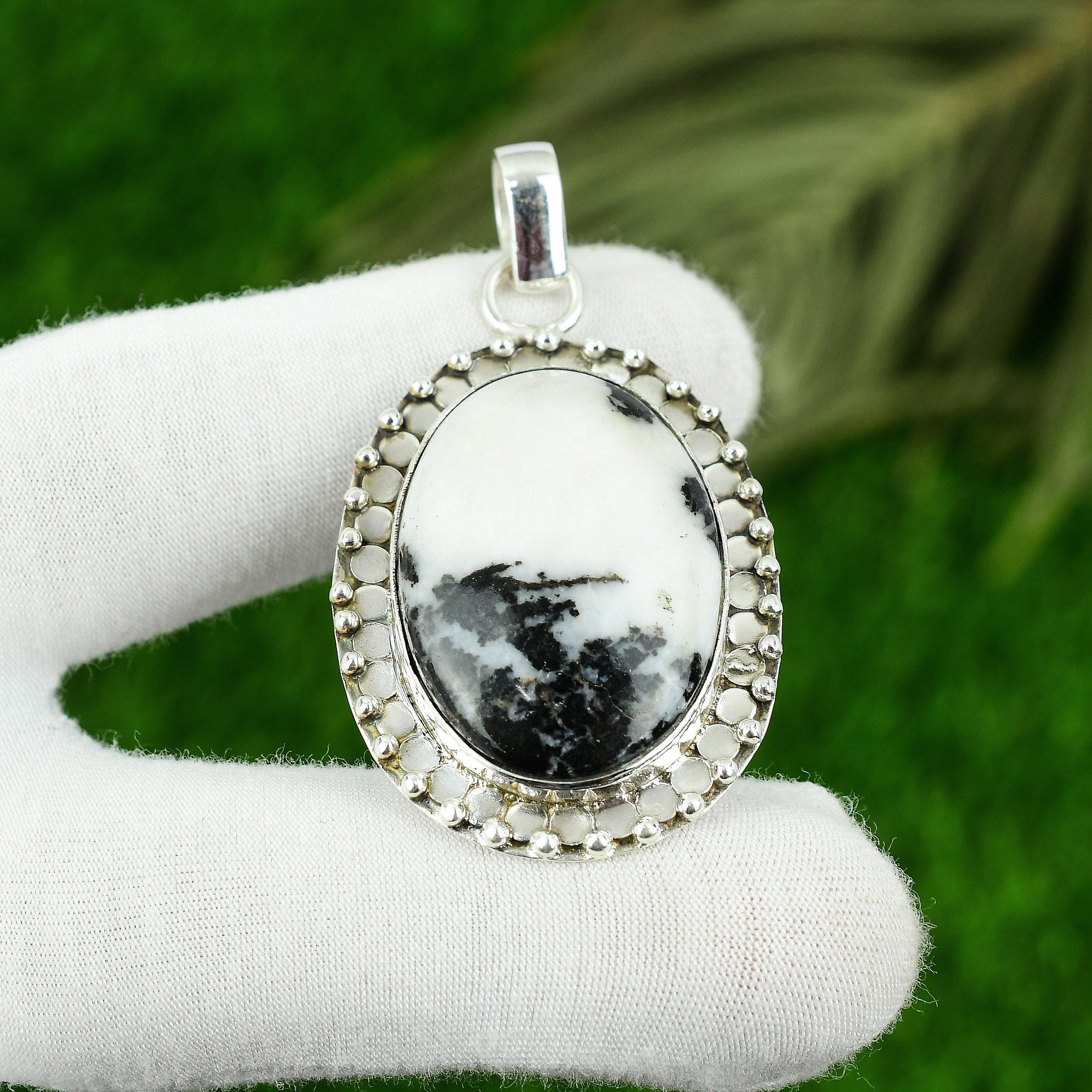 

Natural Zebra Jasper Gemstone Jewelry 925 Sterling Silver Pendant For Girls