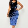 O-Ausschnitt Ärmelloses Taillen-enges Hüftwickelkleid für Damen Sommer Glänzender Druck Figurbetontes Kleid