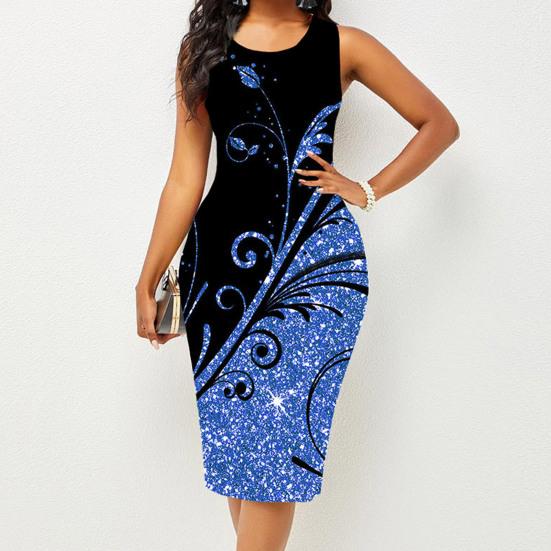 O-Gât fără mâneci talie strânsă rochie de femeie rochie de vară cu imprimare strălucitoare