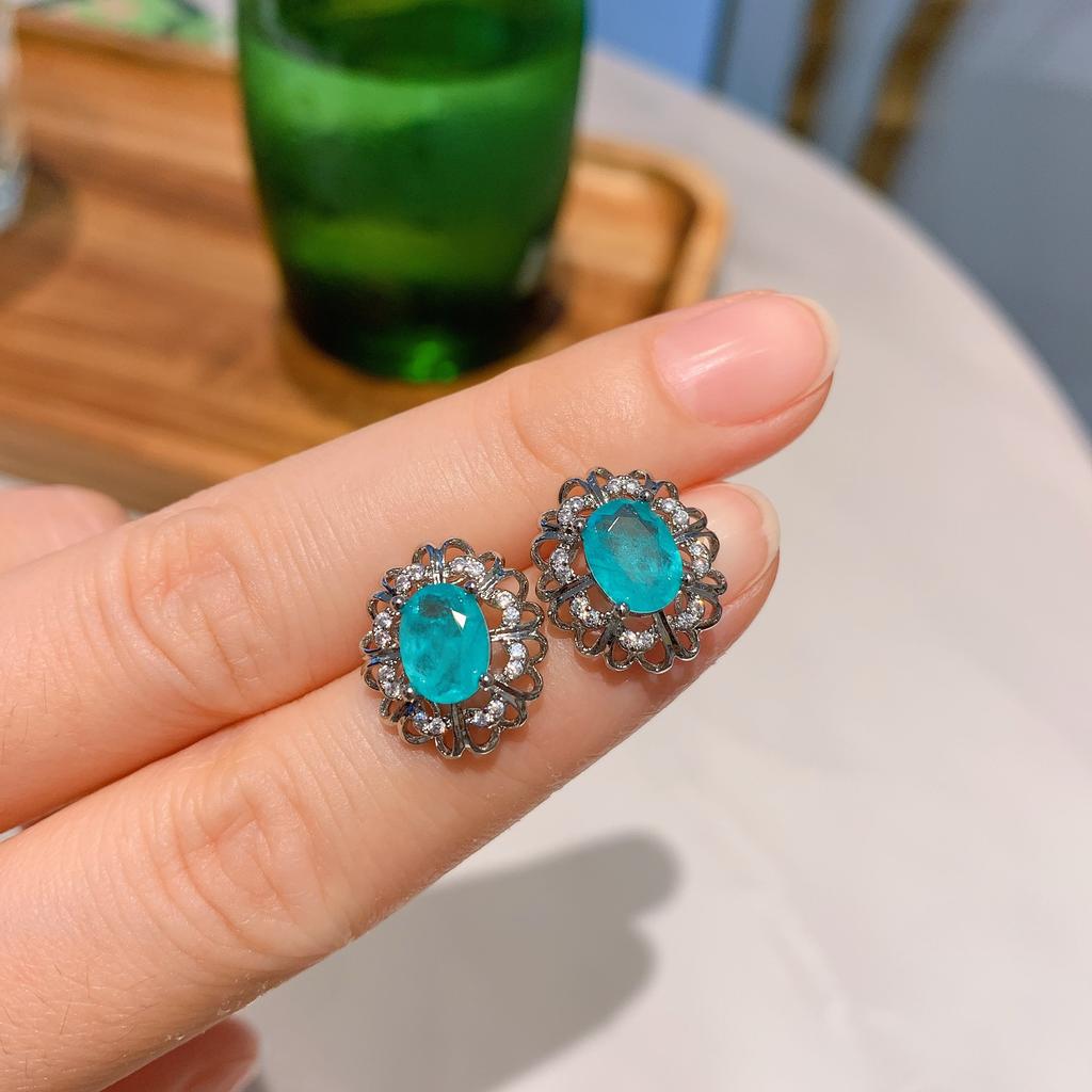 Huamei Jewelry Natural Paraiba Necklace Wedding Banquet Three Piece Set Gemstone Earrings