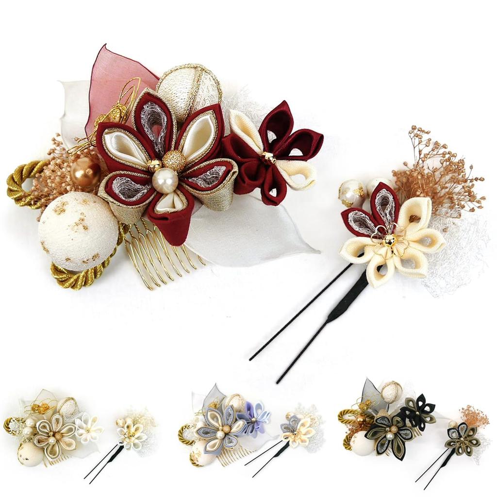 2-częściowa ozdoba do włosów Coming of Age Tsumami Graduation Pearl Hair Light 4 kolory zestaw, Furisode, ceremonia, KK-020 Craft, ceremonia, yukata, koronka, koraliki,