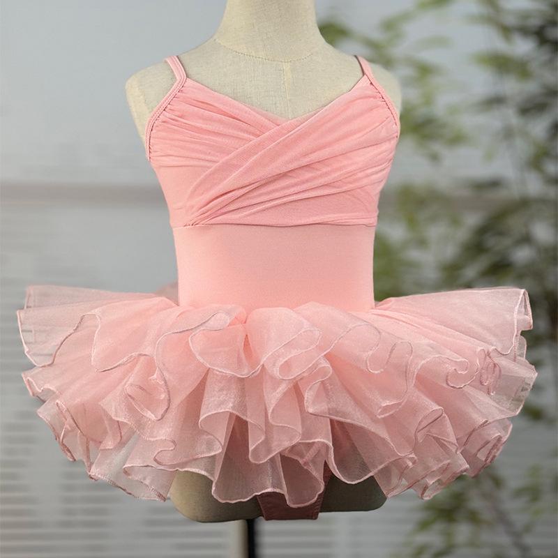 Girls' Summer Mesh Ballet Dancewear - Short Sleeve Patchwork Costume