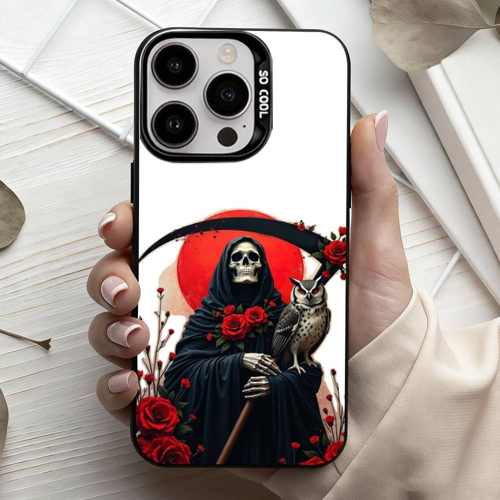 Santa M-Muerte P-print-T Phone Case For iPhone17,16,15,14,13,12,11 Plus,Pro Max Black Candy silver phone case