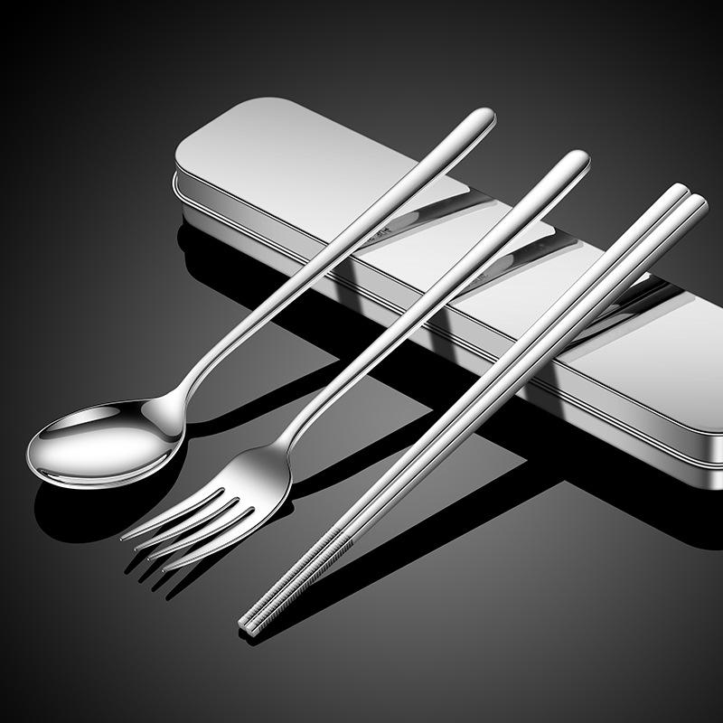 316 Stainless Steel Chopsticks Spoon Set Portable Tableware Students Office Outdoor Single-load Tableware Storage Box