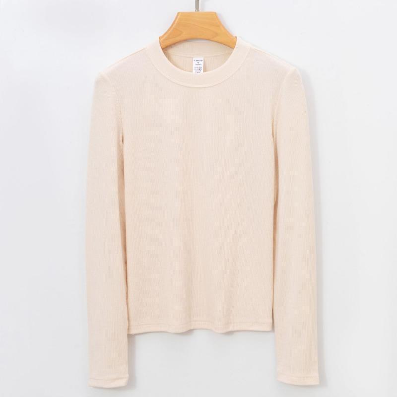 Nouă primăvară, vară, toamnă, cu gât rotund, cu mânecă lungă, tricou simplu, de înaltă calitate, pentru femei, tricouri de bază elastice, topuri casual pentru femei, tricou subțire
