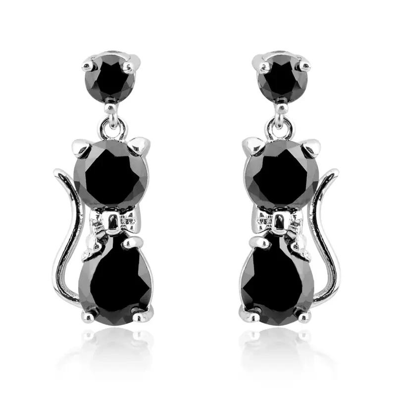 Huitan Romantic 9 Colors Cat Earrings for Women Inlaid Brilliant Cubic Zirconia Statement Girl Earrings Daily Wear Party Jewelry