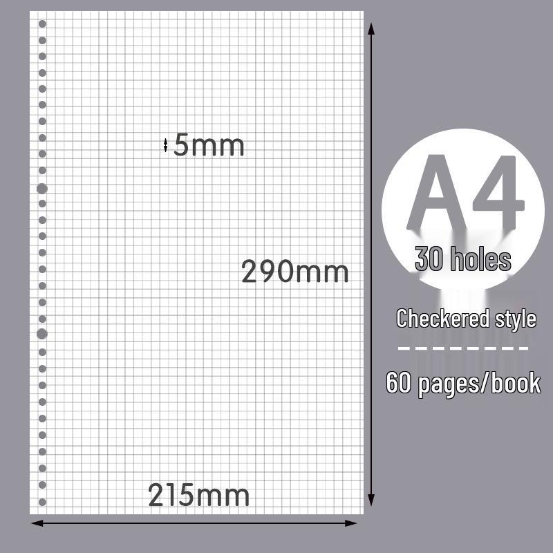 Recambio para Cuaderno de Hojas Sueltas Partner Cuatro Lados: B5 y A5, 26/20 Agujeros, Papel Cuadriculado Rayado