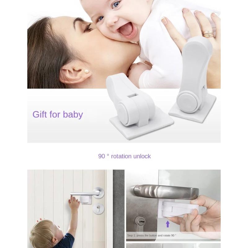 Child Baby Safety Lock Rotation Proof Professional Door Adhesive Security Latch Multi-functional Simple,Durable ABS Tool-free Installation