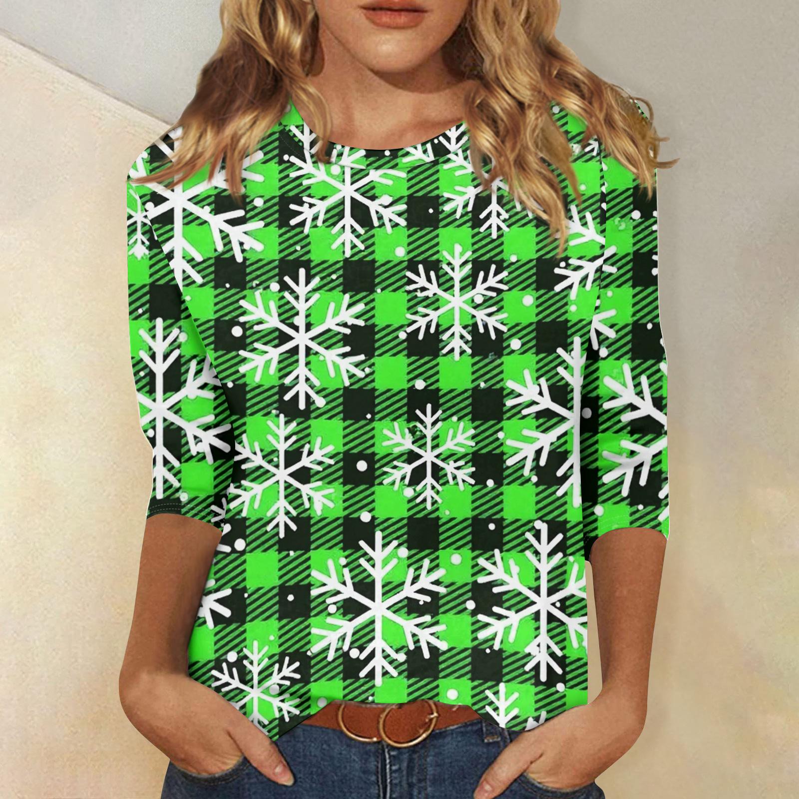 

Женский повседневный модный топ с рукавом три четверти и рождественским принтом L