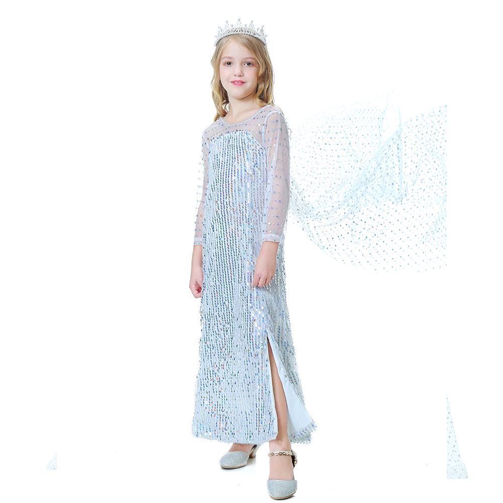 Frozen Elsa 2025 Princess Dress with Sequined White Dress and Detachable Cape
