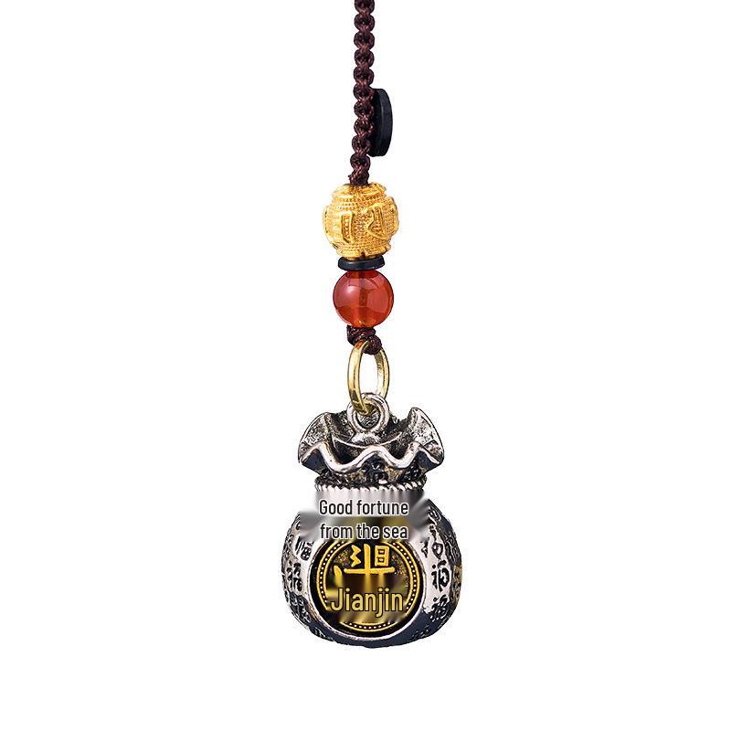 Rotating Zodiac Sign Keychain with Lucky Bag Pendant for Wealth Attraction