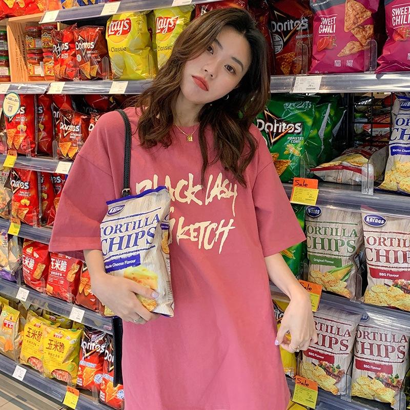 748 #200g pure cotton new spring and summer medium and long loose large size fat MM short-sleeved t-shirt women
