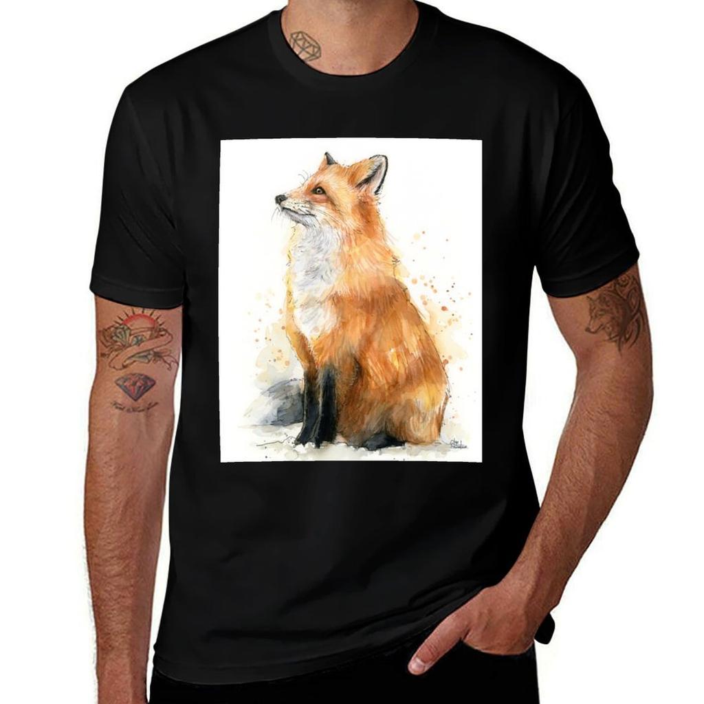 Watercolor Fox Painting Tshirt Lightweight Running Sports Tshirt