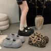 Fashion Velvet Thickened Thick-soled Mary Jane Fluffy Shoes, New Height-increasing Warm Snow Cotton Shoes for Winter Wear