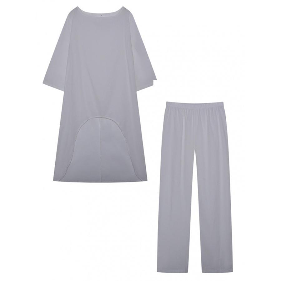 New Women's Cotton Linen Fashion Casual Plus Size Irregular Long Sleeve Set Wide Leg Pants Two Piece Outfit