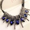 Fashion Sweet Rhinestone Water Drop Leather Rope Necklace Zircon Crystal Clavicle Chain Sweater Chain Women'S Jewelry